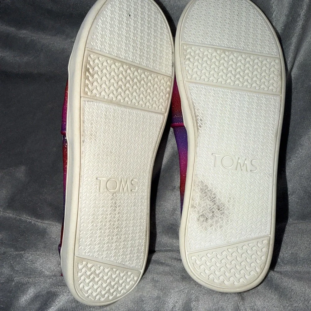 TOMS Girls Pink & Purple Glitter Slip On Canvas Alpargata Shoe Size 4 Youth